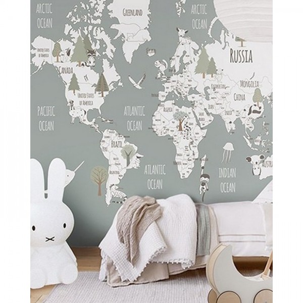 Papel Pintado Animals World Map V - LITTLE HANDS Papel Pintado Animals World Map V - LITTLE HANDS