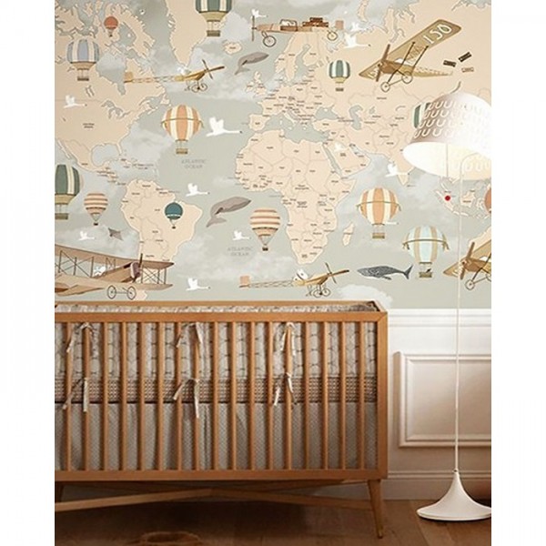 Papel Pintado Balloon Ride World Map - LITTLE HANDS Papel Pintado Balloon Ride World Map - LITTLE HANDS