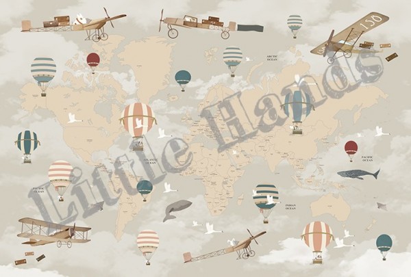 Papel Pintado Balloon Ride World Map - LITTLE HANDS