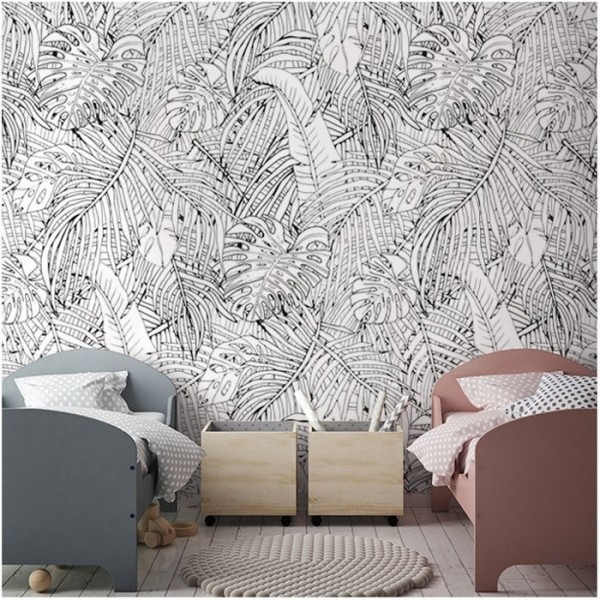 Papel Pintado JUNGLE ISLAND BLACK AND WHITE DOM142-1 - LES DOMINOTIERS