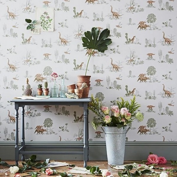 Papel Pintado Classic Dino Wallpaper Pink Green - SIAN ZENG