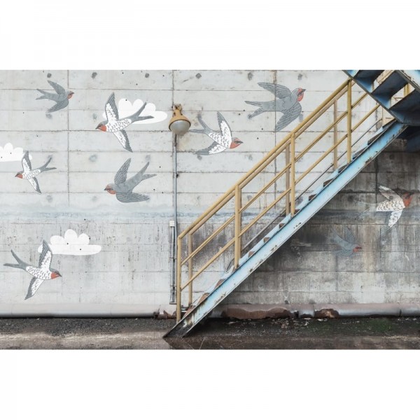 Papel Pintado R16962 Stairway Graffiti, Swallow - REBEL WALLS Papel Pintado R16962 Stairway Graffiti, Swallow - REBEL WALLS