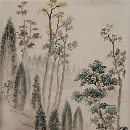 Mountains Above Clouds Original on Pearl Pik metallic silk