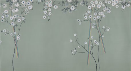 Anemones in Light Daybreak on Blue Grey dyed silk