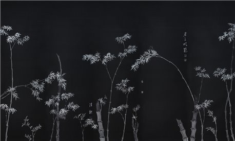 Bamboo Argent on Pitch dyed silk