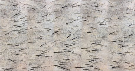 Fishes Original on Tarnished Silver gilded tea paper with pearlescent antiquing