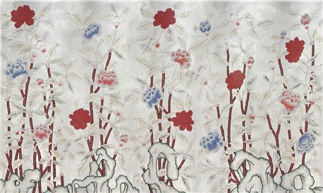 Koren Peony Original on Ocean Silver gilded silk with pearlescent antiquing