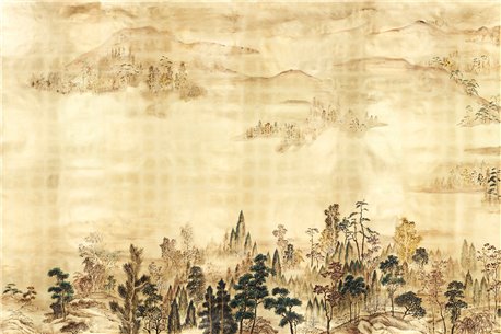 Mountains Above Clouds Original on Deep Rich Gold gilded