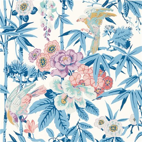 Bamboo and Birds China Blue Lotus Pink DWAW217129 Bamboo and Birds China Blue Lotus Pink DWAW217129
