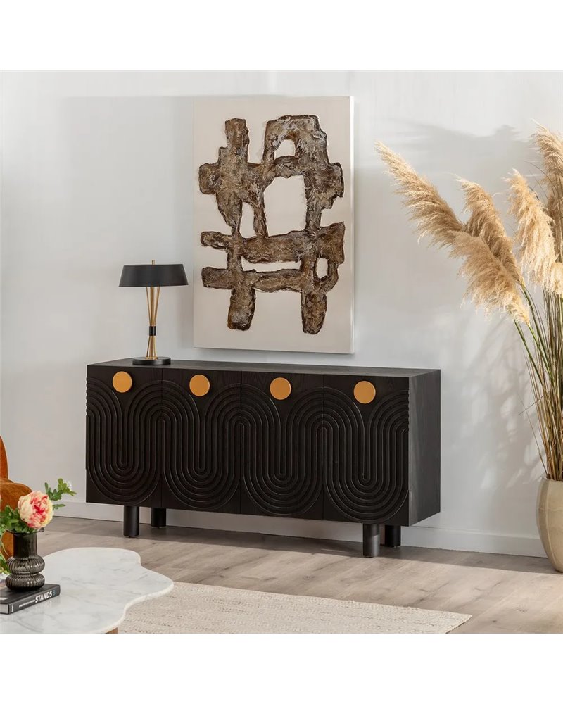 APARADOR NEGRO-ORO MADERA-METAL 160 X 40 X 80 CM REF.-611291
