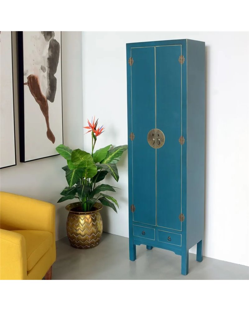 ARMARIO 2 PUERTAS Y 2 CAJONES AZUL DM 55 X 33 X 185 CM
