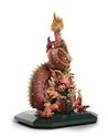 Escultura Dragón protector. Lustre oro y rojo. Serie limitada