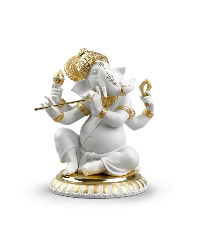 Figura Ganesha con Bansuri. Lustre oro Figura Ganesha con Bansuri. Lustre oro