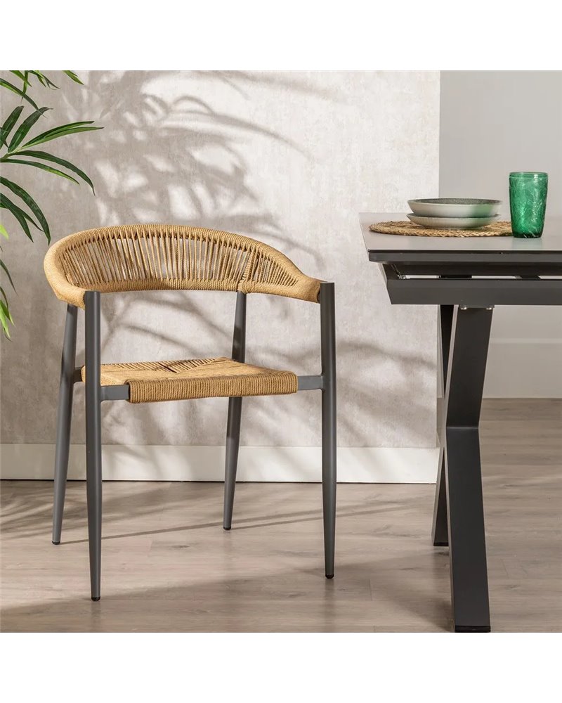 SILLA BEIGE-GRIS PE-ALUMINIO SALÓN 57,50 X 56 X 74 CM