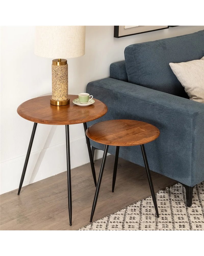 MESA AUXILIAR MARRÓN-NEGRO MADERA-METAL 50 X 50 X 60 CM