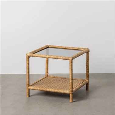 MESA AUXILIAR NATURAL RATÁN / CRISTAL 50 X 50 X 45 CM