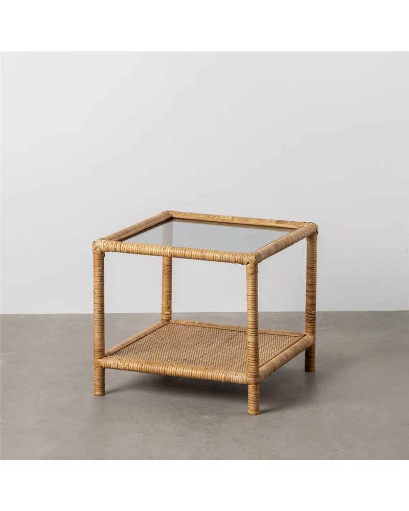 MESA AUXILIAR NATURAL RATÁN / CRISTAL 50 X 50 X 45 CM