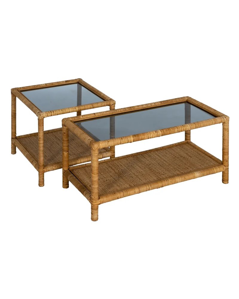 MESA AUXILIAR NATURAL RATÁN / CRISTAL 50 X 50 X 45 CM