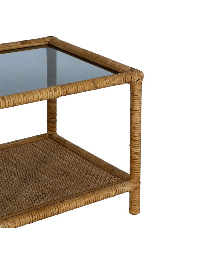 MESA AUXILIAR NATURAL RATÁN / CRISTAL 50 X 50 X 45 CM