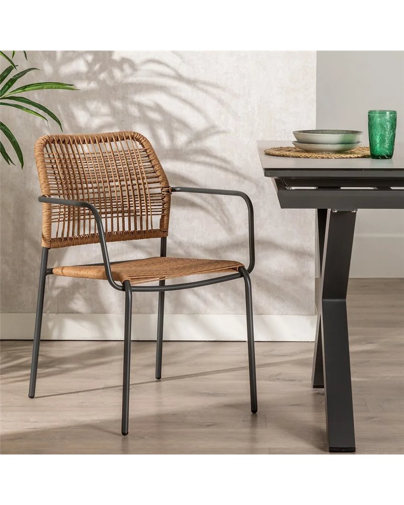 SILLA BEIGE-ANTRACITA ACERO EXTERIOR 53 X 63 X 78 CM