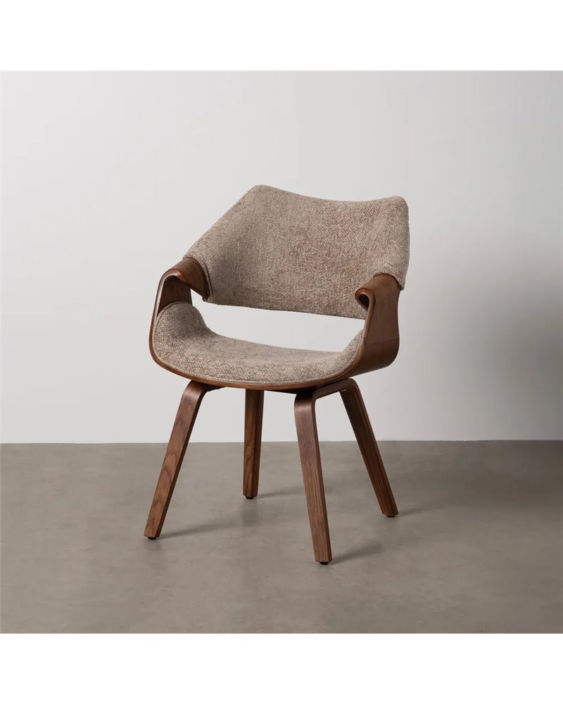 SILLA BEIGE-MARRÓN TEJIDO-MADERA 61 X 56 X 82 CM