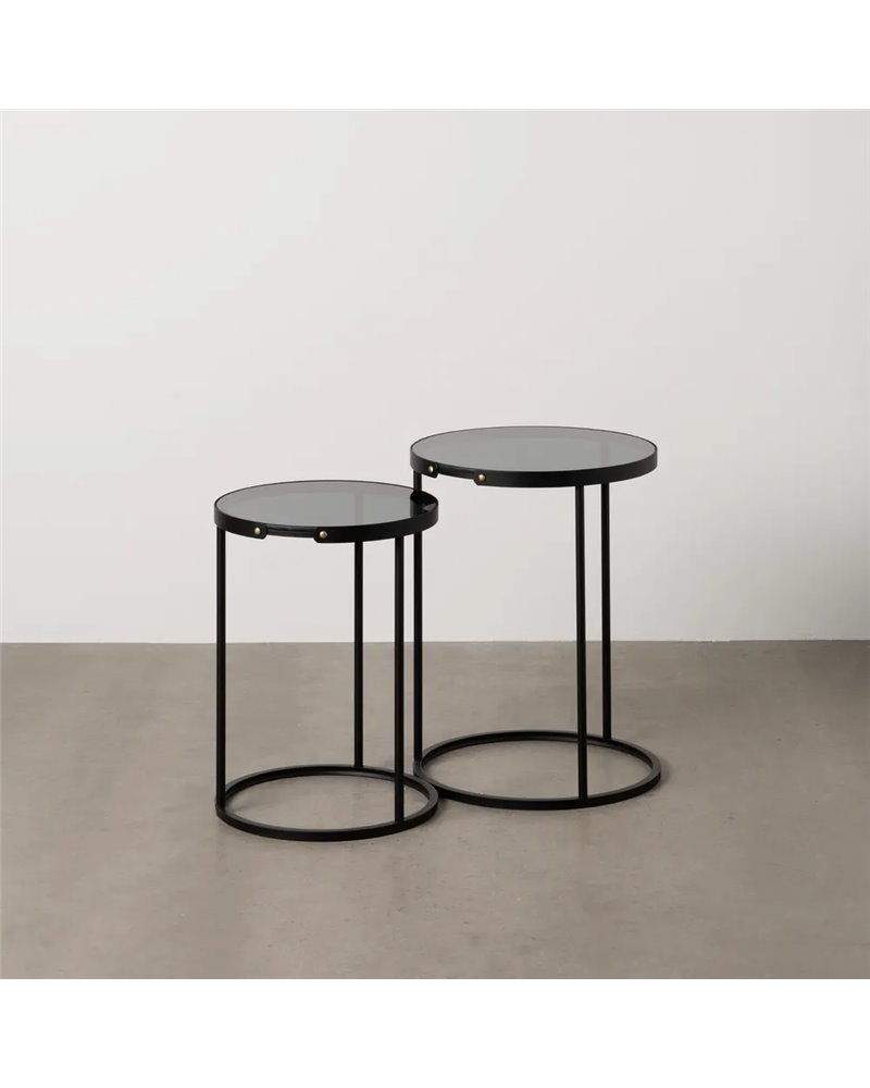 S/2 MESITAS NEGRO METAL-CRISTAL 46 X 46 X 60 CM