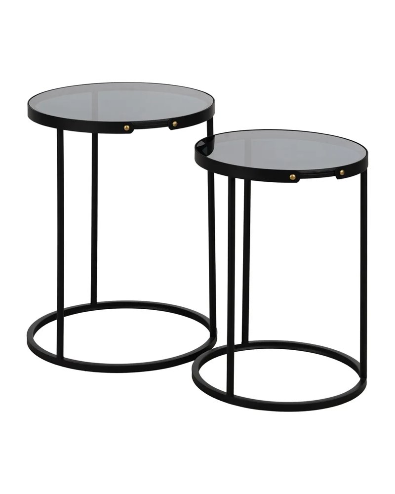S/2 MESITAS NEGRO METAL-CRISTAL 46 X 46 X 60 CM