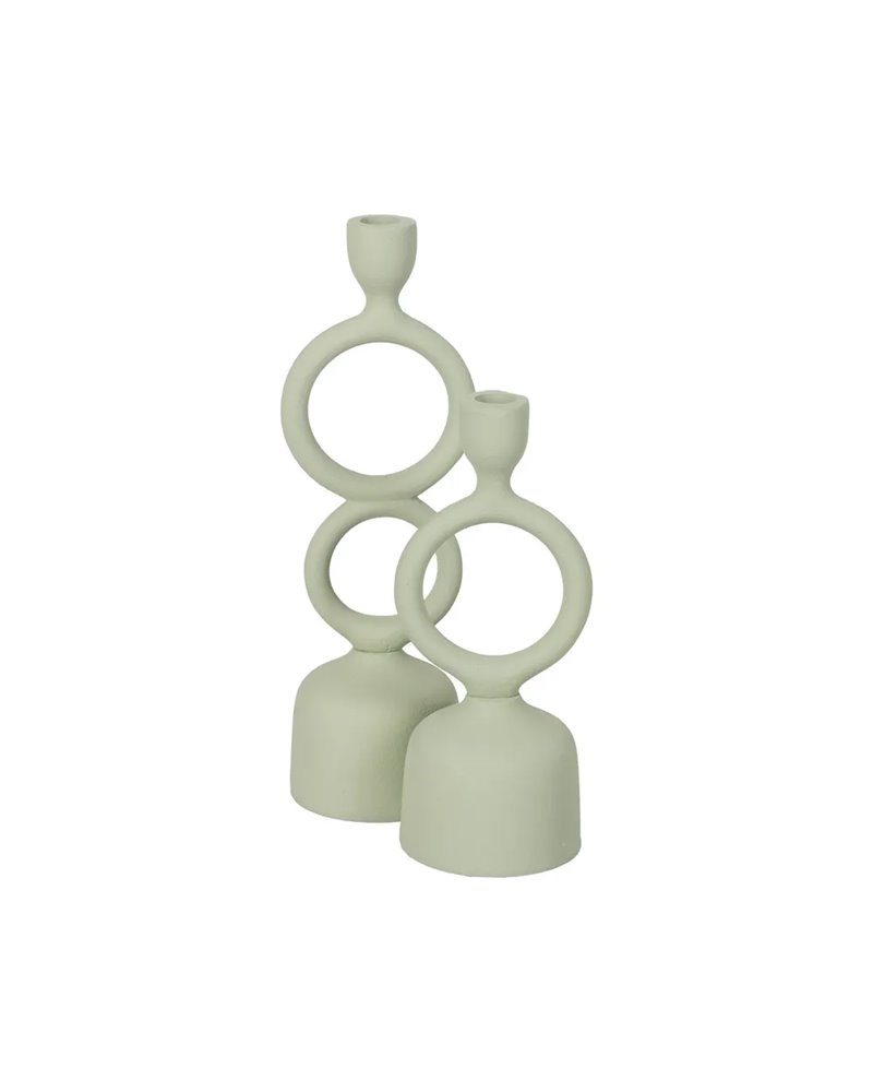 PORTAVELAS VERDE CLARO METAL 9 X 7 X 32 CM