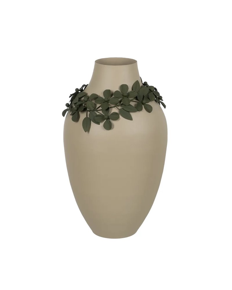JARRÓN FLORES BEIGE-VERDE METAL 24 X 24 X 44 CM JARRÓN FLORES BEIGE-VERDE METAL 24 X 24 X 44 CM