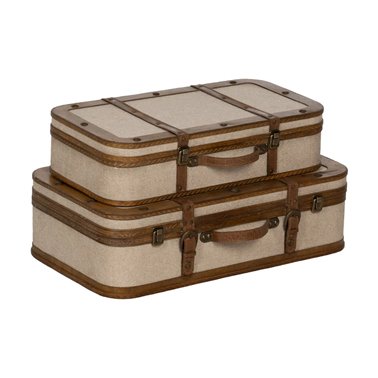 S/2 MALETA BEIGE MADERA / TEJIDO 62 X 37 X 18 CM