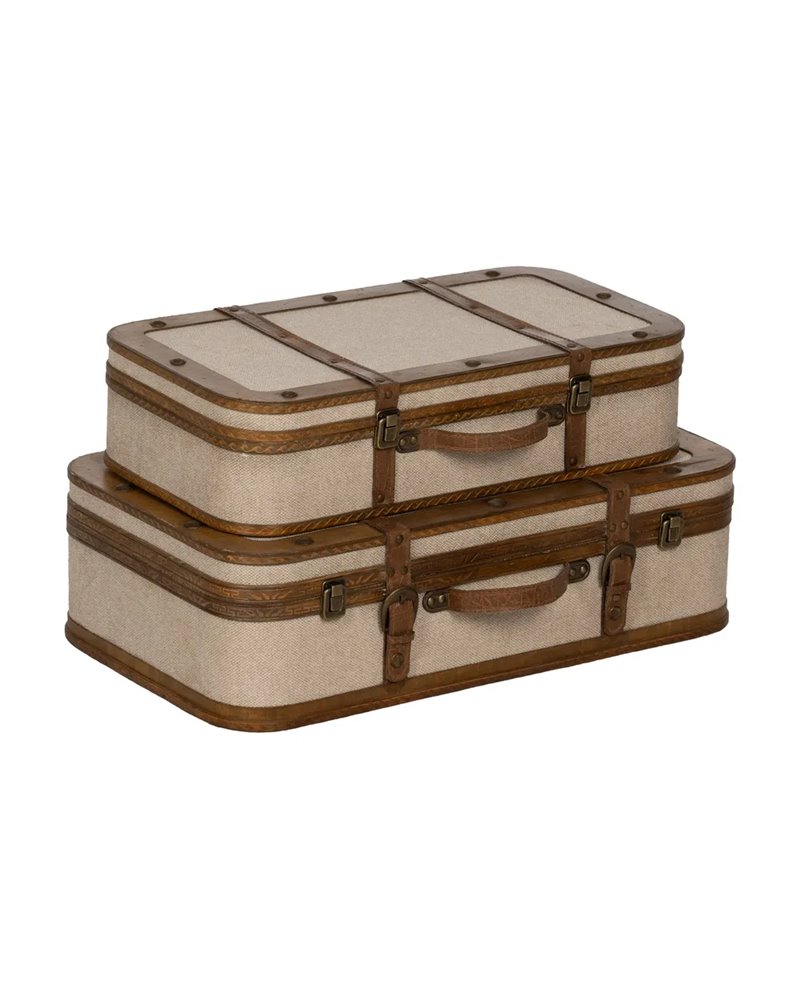 S/2 MALETA BEIGE MADERA / TEJIDO 62 X 37 X 18 CM