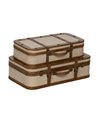 S/2 MALETA BEIGE MADERA / TEJIDO 62 X 37 X 18 CM