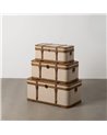 S/3 BAÚL BEIGE MADERA / TEJIDO 80 X 47,50 X 36 CM