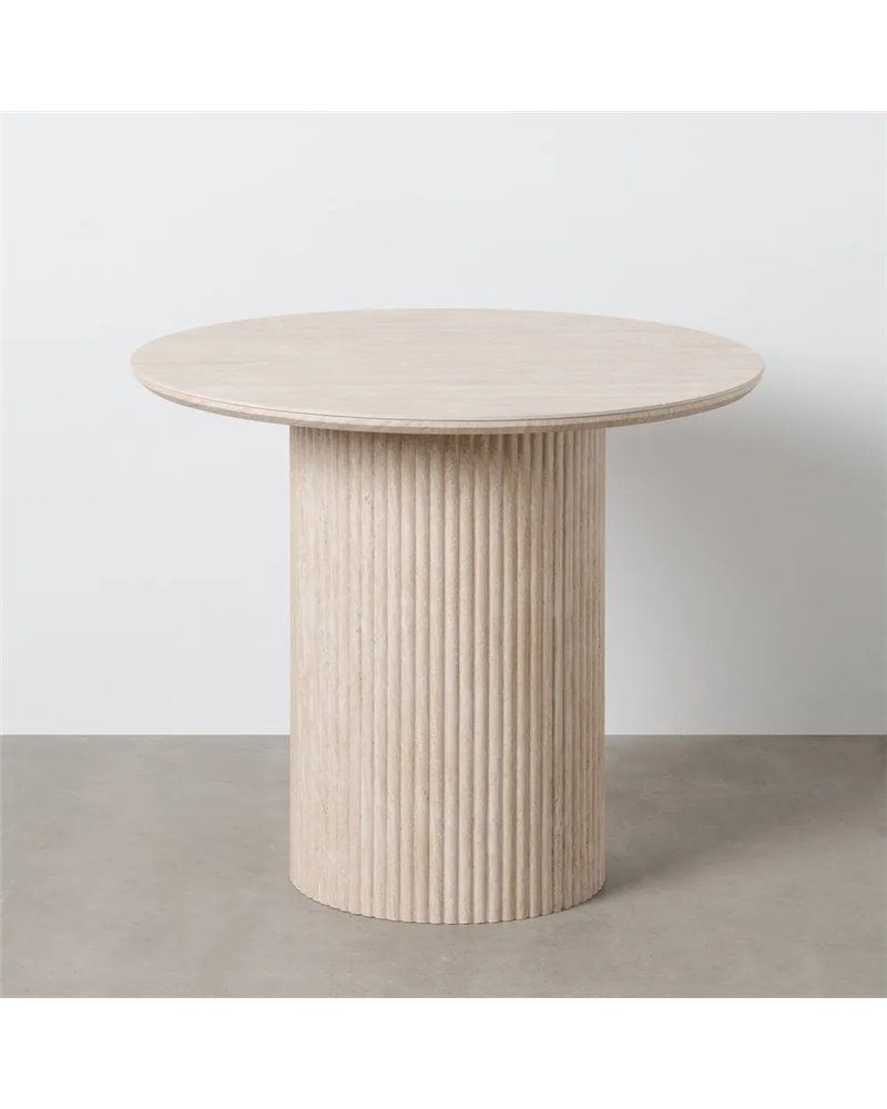 MESA COMEDOR BEIGE PIEDRA MDF DECORACIÓN 90 X 90 X 76 CM