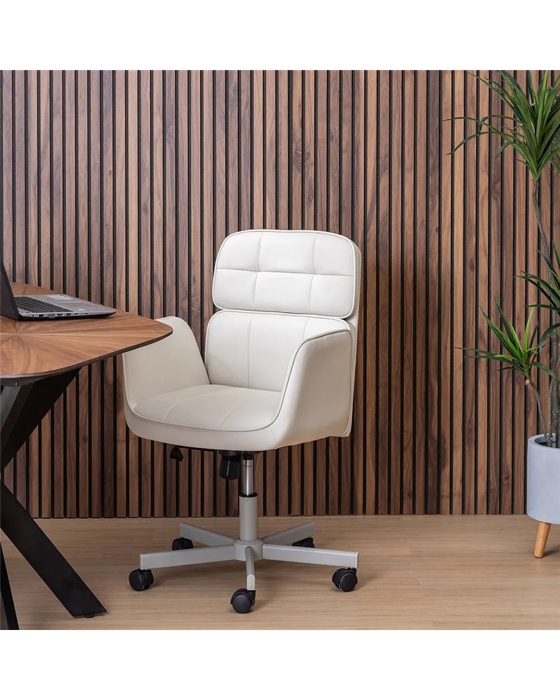 SILLA RUEDAS CREMA SIMIL PIEL OFICINA 57 X 60,50 X 85 CM