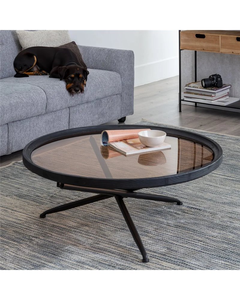 MESA CENTRO NEGRO MADERA-METAL 100 X 100 X 40 CM
