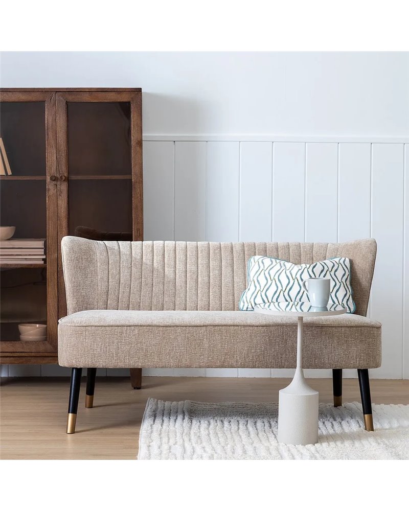 SOFÁ BEIGE TEJIDO-MADERA SALÓN 134 X 70 X 74 CM