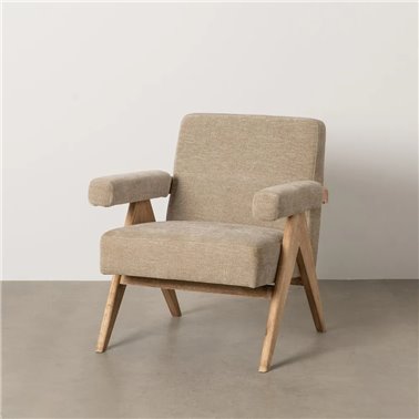 SILLÓN BEIGE TEJIDO-MADERA SALÓN 74 X 76 X 85 CM