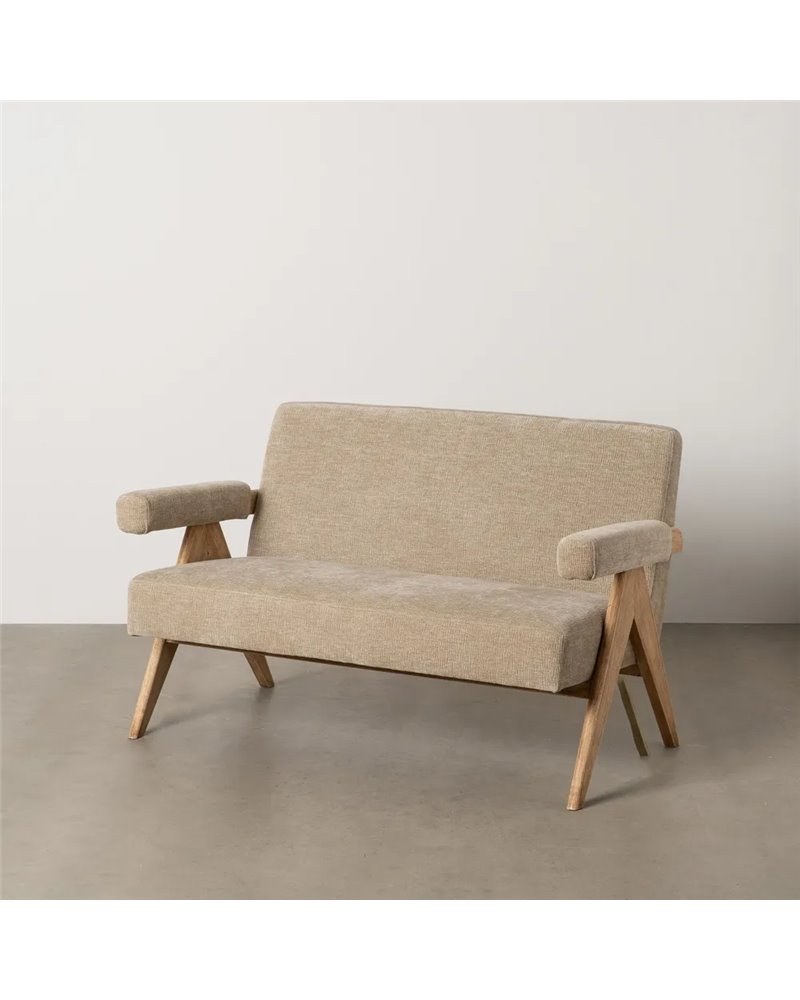 SOFÁ BEIGE TEJIDO-MADERA SALÓN 134 X 76 X 85 CM