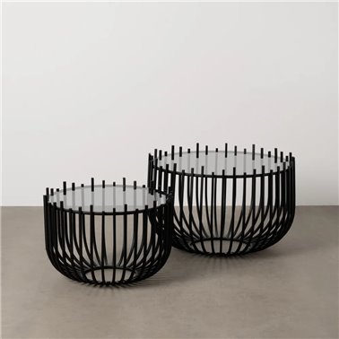 S/2 MESA CENTRO NEGRO METAL-CRISTAL 68 X 68 X 45 CM