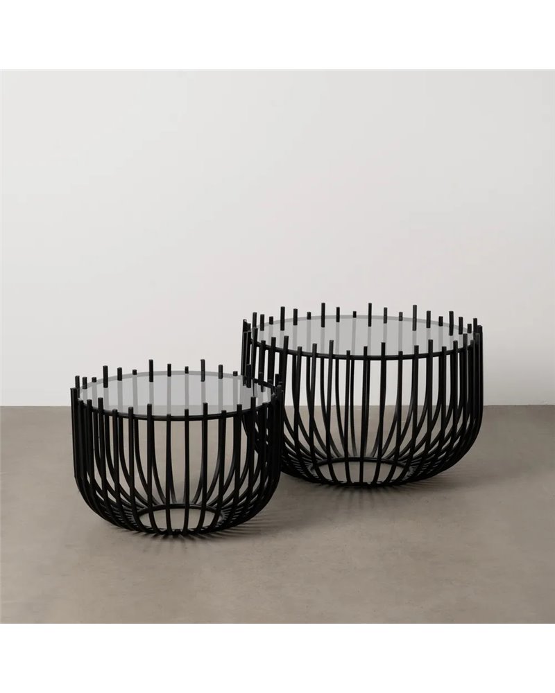 S/2 MESA CENTRO NEGRO METAL-CRISTAL 68 X 68 X 45 CM