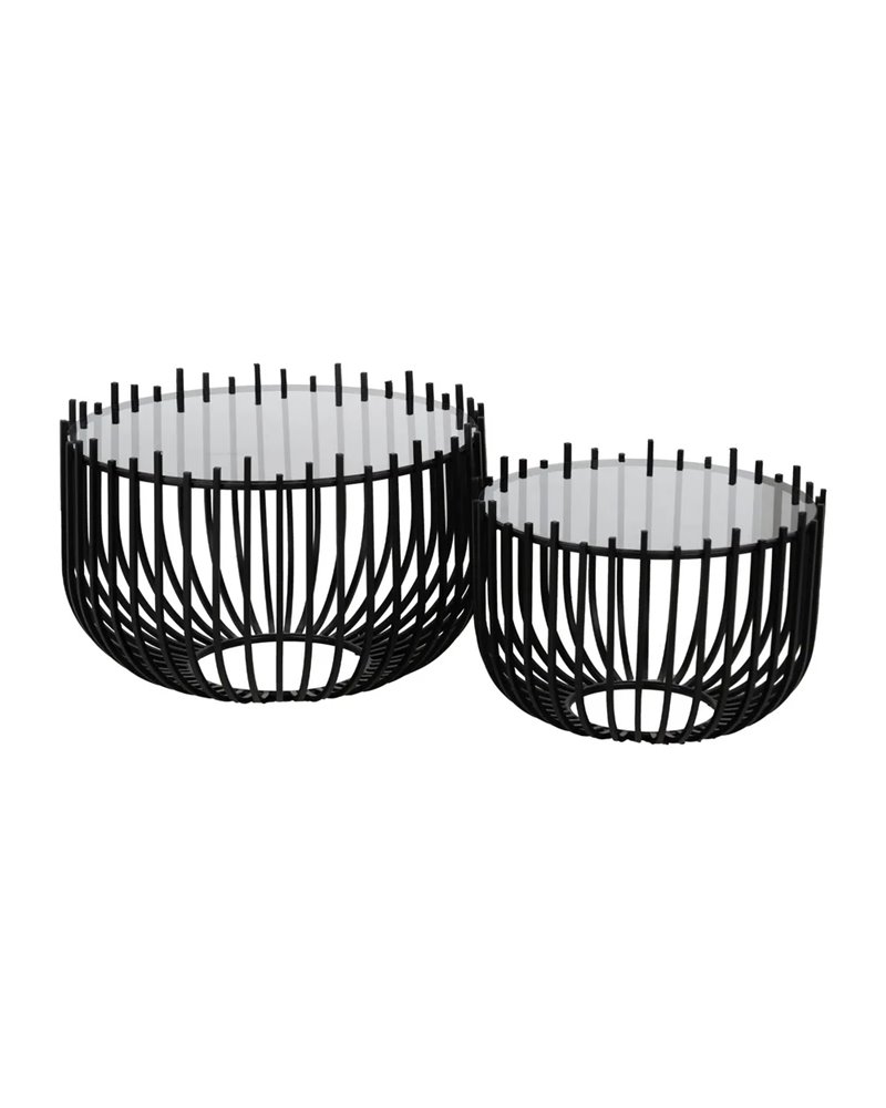 S/2 MESA CENTRO NEGRO METAL-CRISTAL 68 X 68 X 45 CM