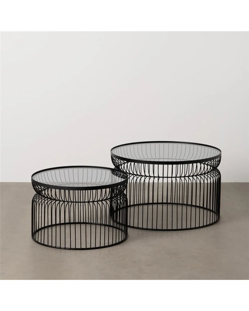 S/2 MESA CENTRO NEGRO METAL-CRISTAL 65 X 65 X 40 CM