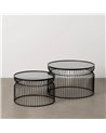 S/2 MESA CENTRO NEGRO METAL-CRISTAL 65 X 65 X 40 CM