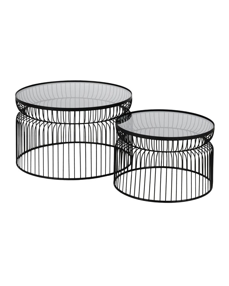 S/2 MESA CENTRO NEGRO METAL-CRISTAL 65 X 65 X 40 CM