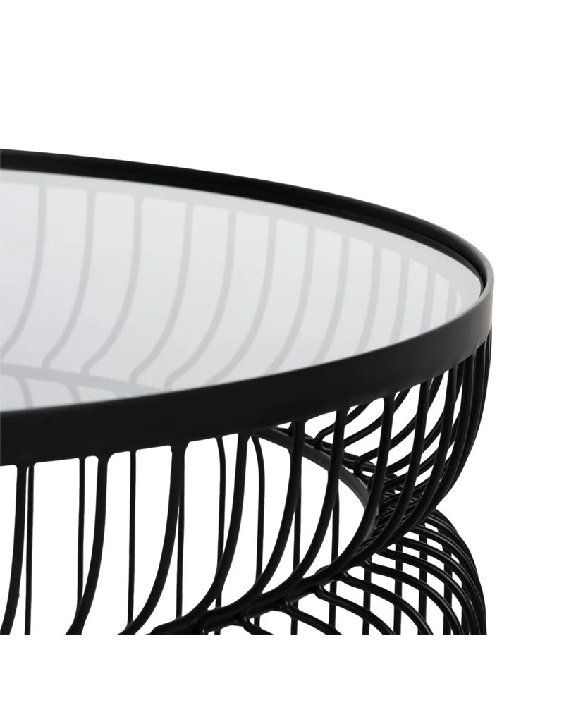 S/2 MESA CENTRO NEGRO METAL-CRISTAL 65 X 65 X 40 CM