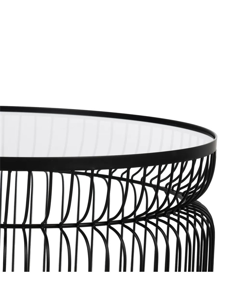 S/2 MESA CENTRO NEGRO METAL-CRISTAL 65 X 65 X 40 CM