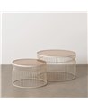 S/2 MESA CENTRO CREMA METAL-CRISTAL 65 X 65 X 40 CM