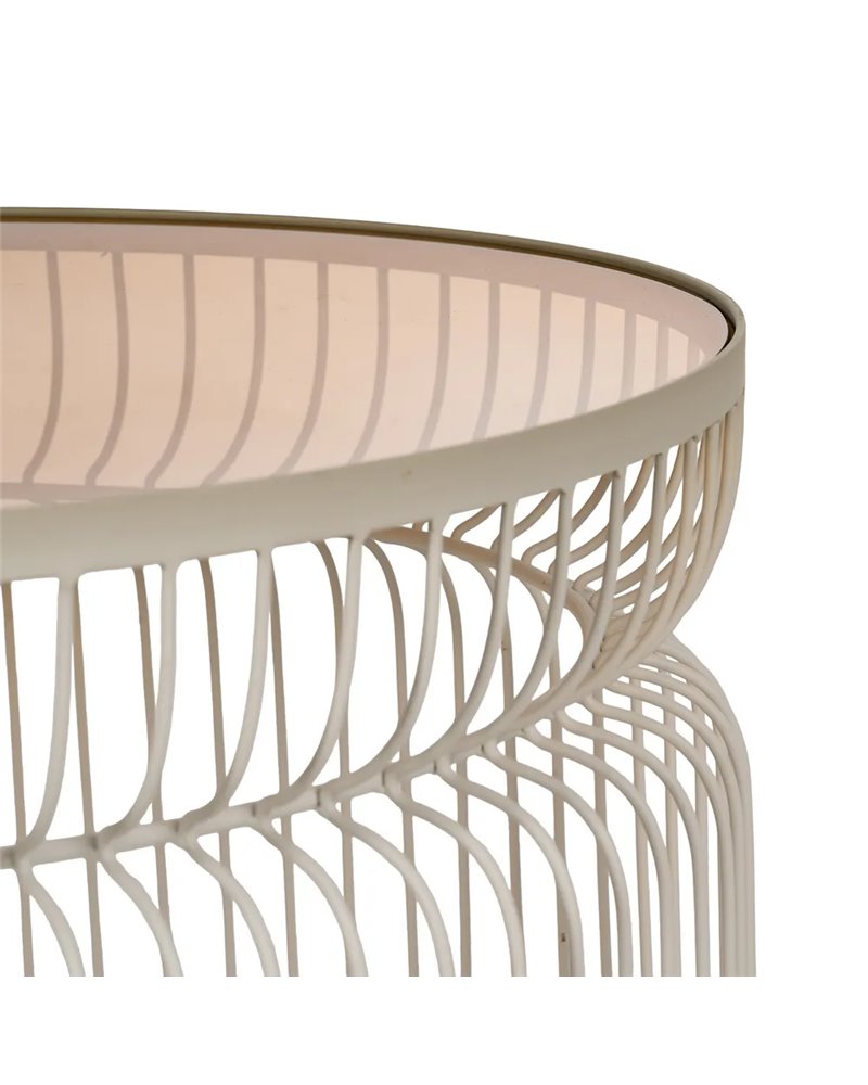 S/2 MESA CENTRO CREMA METAL-CRISTAL 65 X 65 X 40 CM