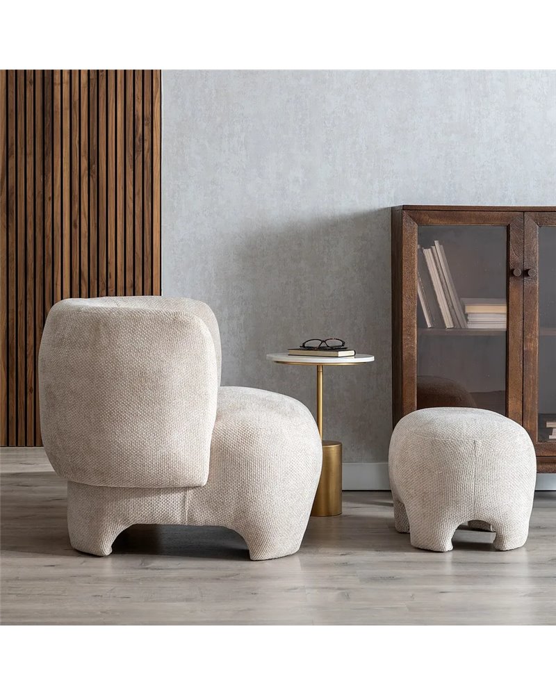 PUF BEIGE TEJIDO SALÓN 53 X 41 X 38 CM
